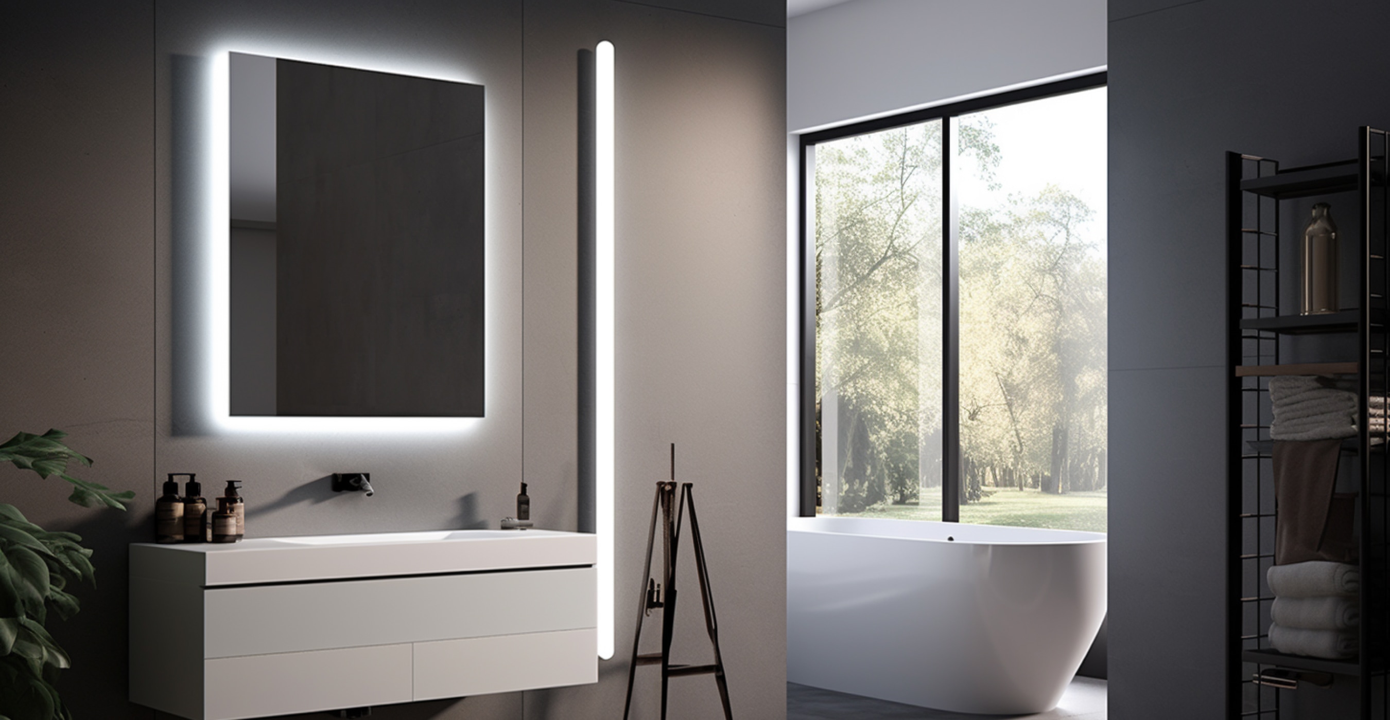 Элегантная душевая зона с подвесной белой тумбой