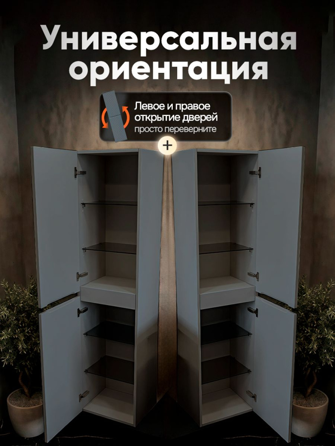 Шкаф пенал для ванной ПУЛЬС серый/антрацит 160х40х35 см навесной универсальной ориентации левый/правый