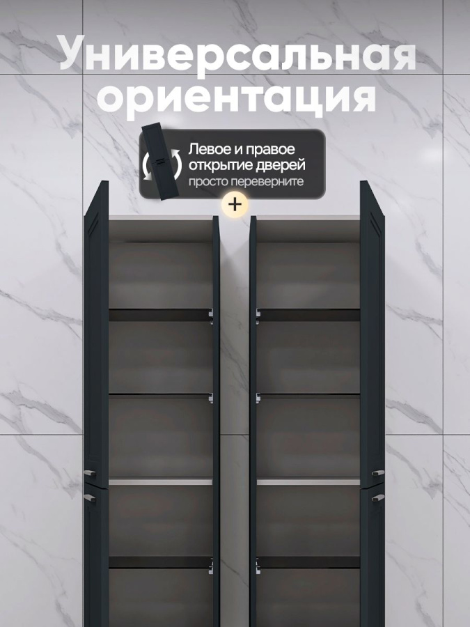 Шкаф пенал для ванной АРКАДИЯ серый/антрацит 160х40х35 см навесной универсальной ориентации левый/правый